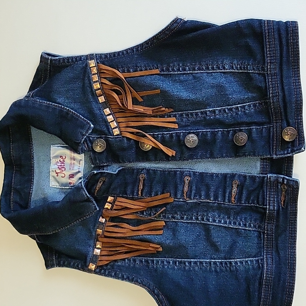 Justice girls denim vest with fringe
